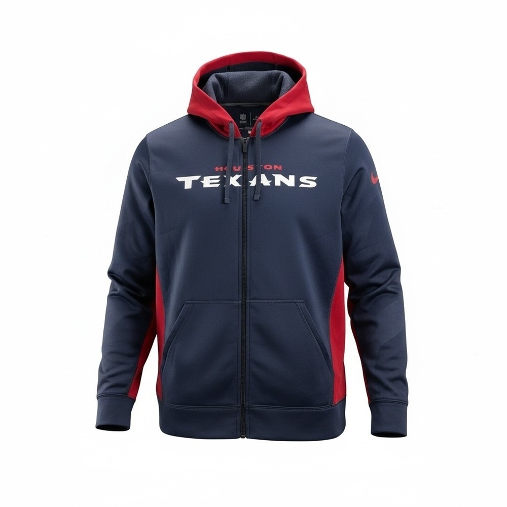 Nike Houston Texans Therma-FIT Full Zip Hoodie Mens Small Navy Blue Red NFL
